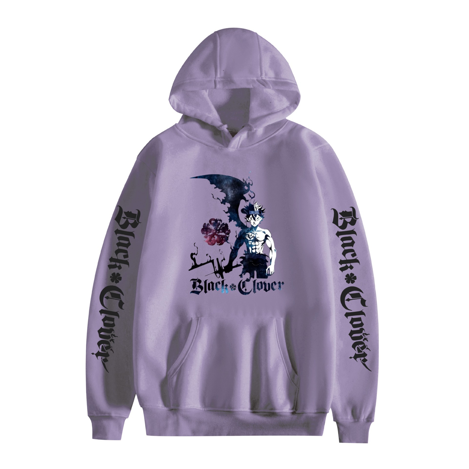 Suéter con capucha periférico de animación de trébol de cuatro hojas negro bidimensional marca de moda sudadera con capucha suelta casual más chaqueta de terciopelo nuevo