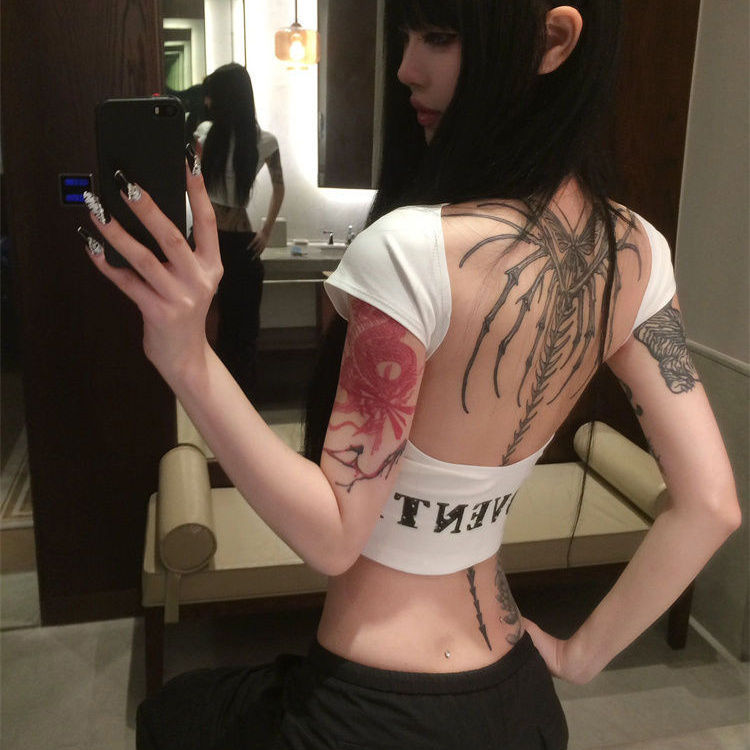 Y2K American-Style Spicy Girl Tight-Fitting Short Crop Top T-Shirt for Female Students, Summer Sexy Backless Body-Shaping Top