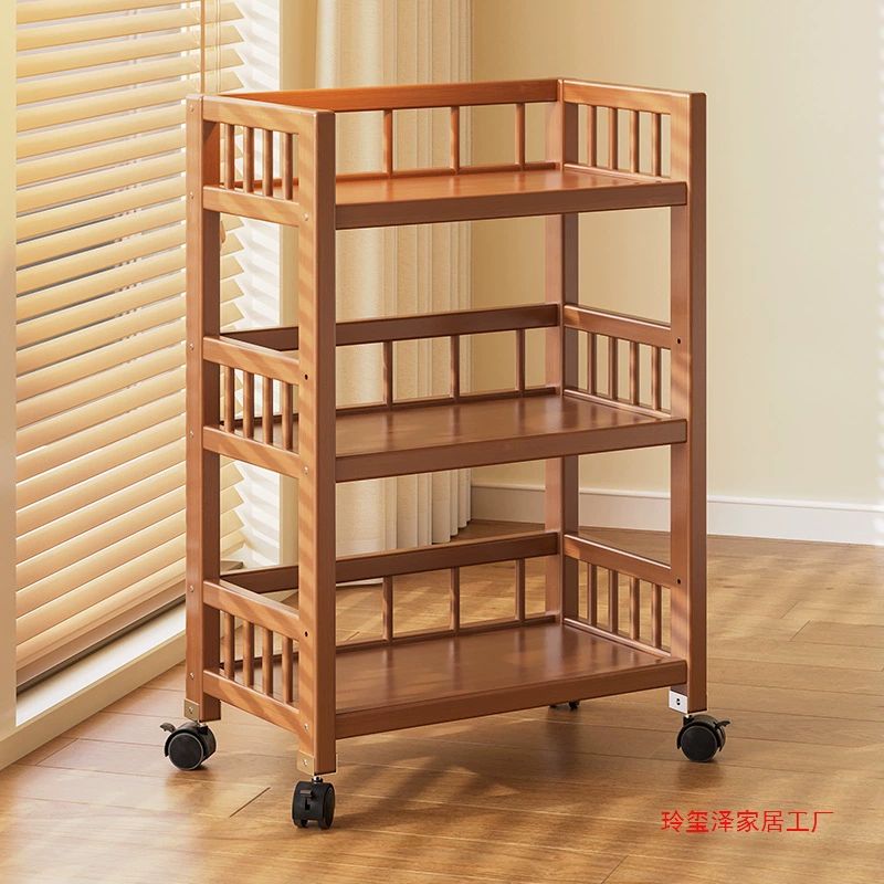 Стеллаж для хранения, съемный многослойный стеллаж для хранения, домашняя тележка для гостиной, простой напольный стеллаж из неплотного дерева