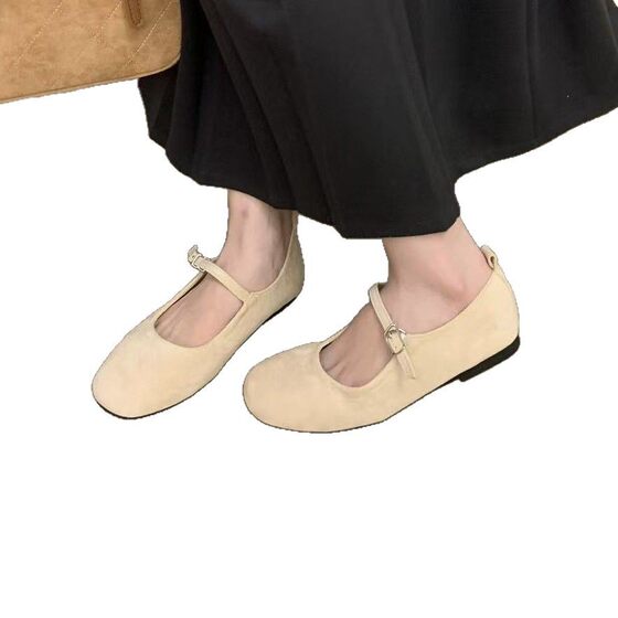 Flat Simple Red Mary Jane Shoes Women's Shoes 2025 New Suede Late Evening Style Gentle Ballet Shoes