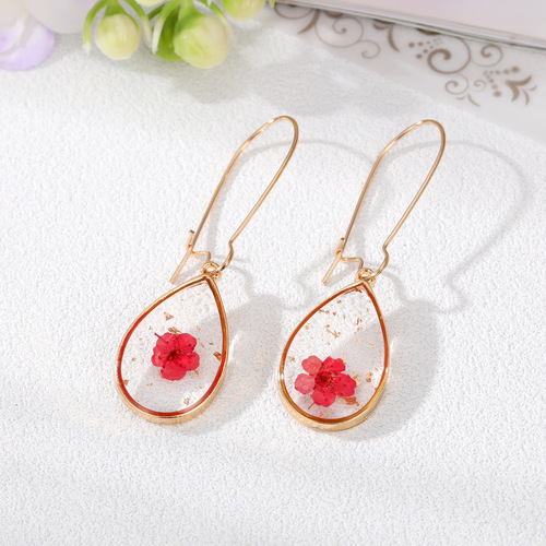 European and American cross-border new large drop dried flower earring, fashionable gold foil eternal flower earring, pastoral style versatile earrings