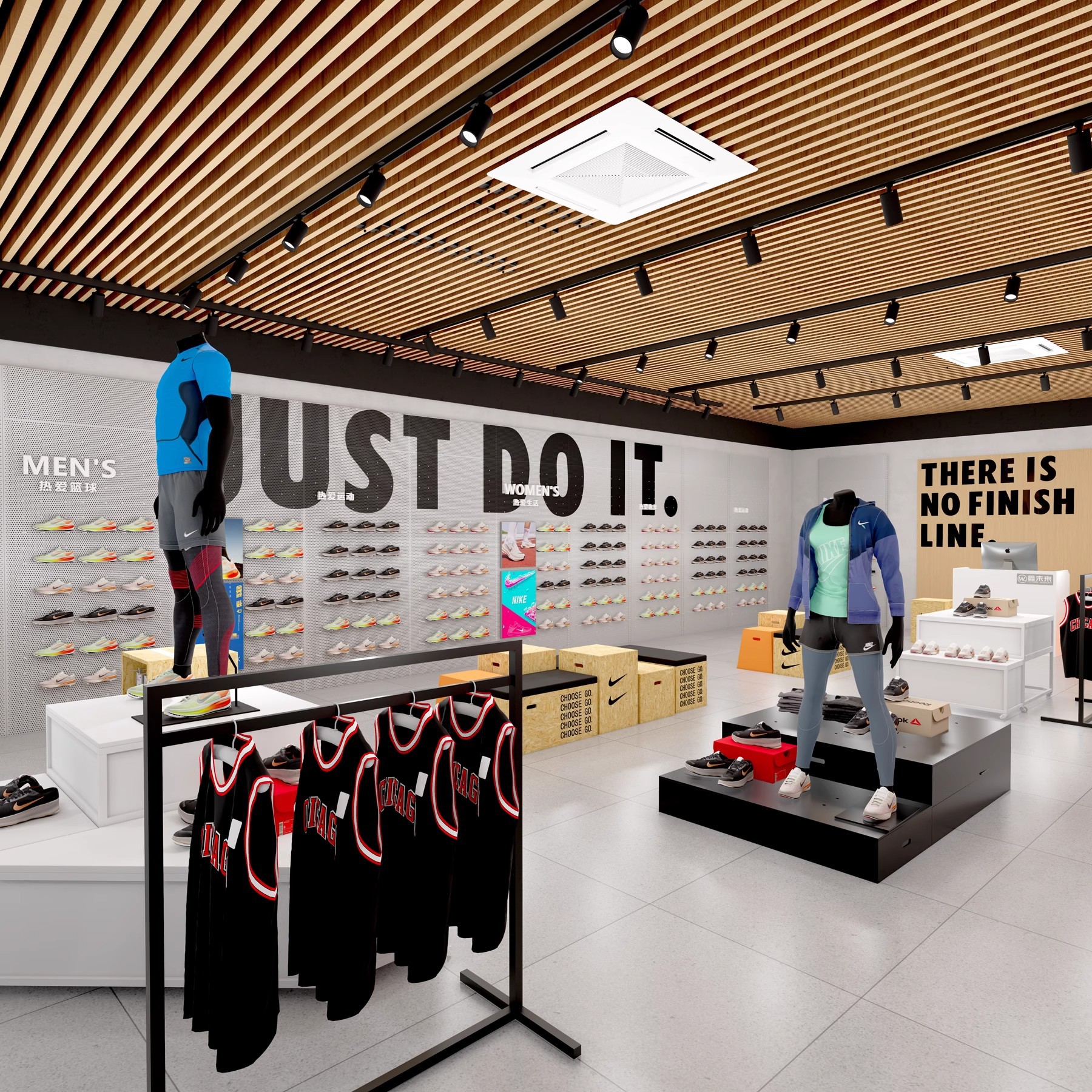 Estante de exhibición de artículos deportivos personalizado estante de exhibición deportiva marca de descuento tienda de zapatos y ropa estante de exhibición de pared