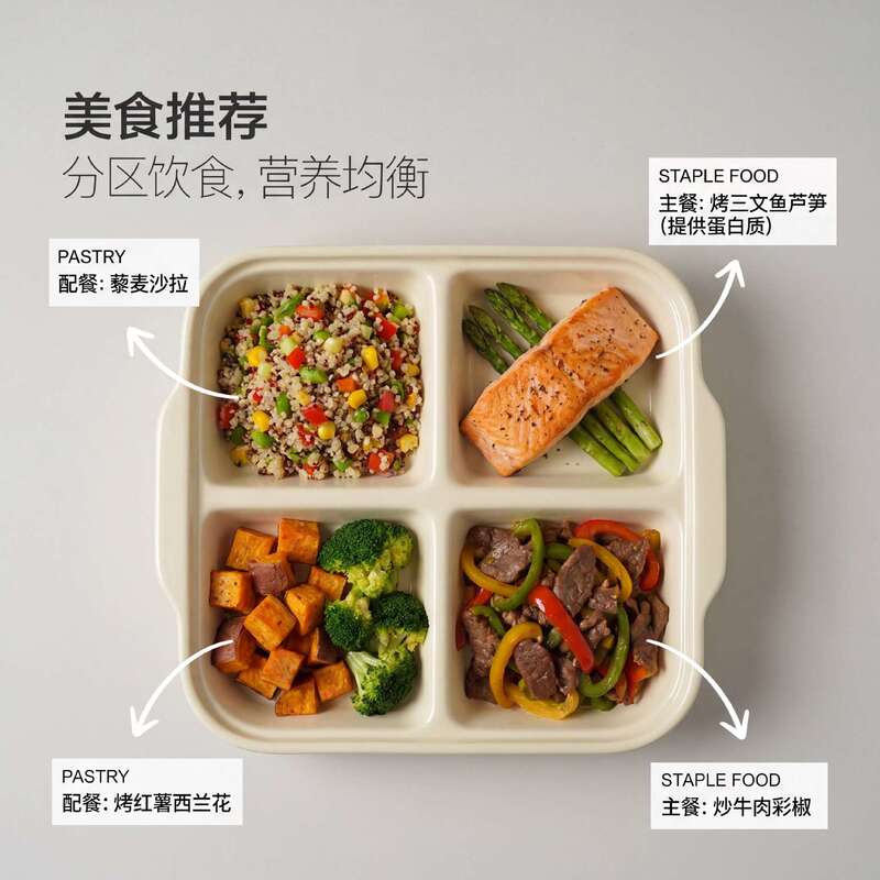 Ceramic Three-Compartment and Four-Compartment Plates for Adults, Portion Control Plates, Children's Breakfast Plates, Household Single-Serving Plates, Postpartum Meal Plates