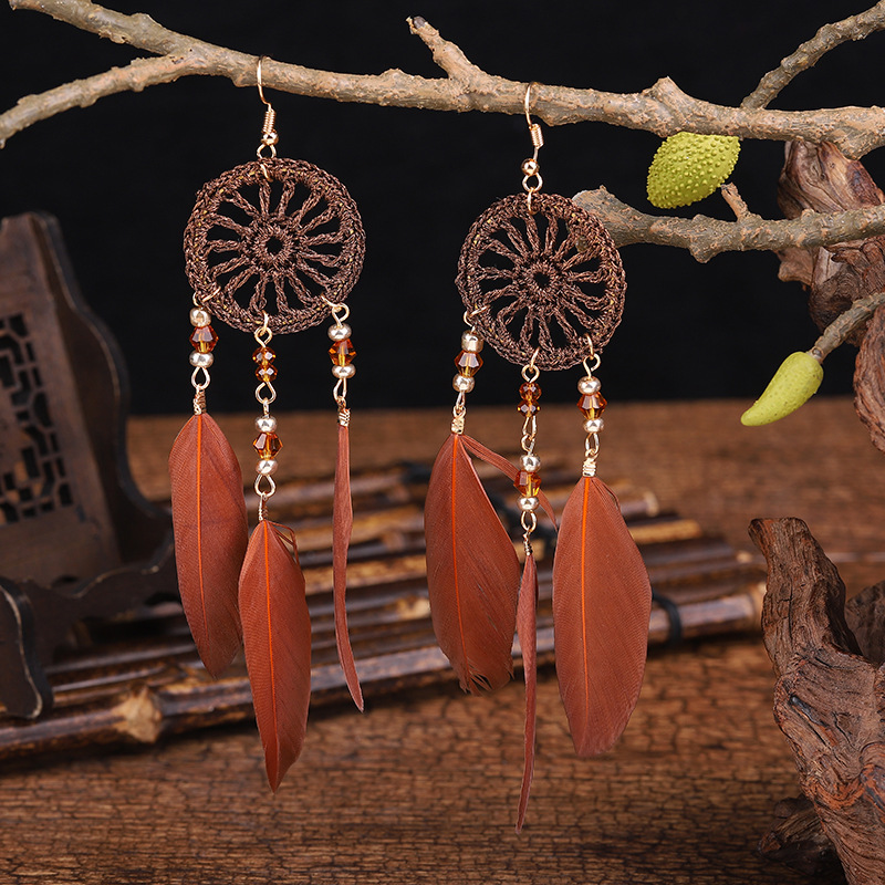 New Bohemian Dream Catcher Fairy Long Tassel Earrings Wholesale display picture 5