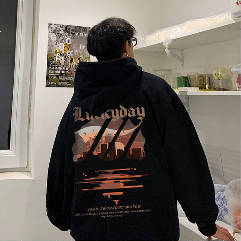 Американский High Street с капюшоном свитер мужской весна осень 2024 новый свободный плюс размер осеннего пальто гонконгского стиля прилив одежды