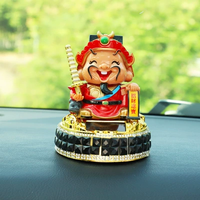Car ornaments — Solar Head Shaking God of Wealth - solar-powered-god-of-wealth-black-diamondgod-of-wealth-in-the-middle-road