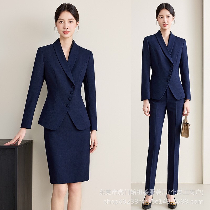 Professional women's suit set for autumn and winter, suitable for health centers, beauty salons, jewelry stores, and receptionist roles, embodying elegance and professionalism