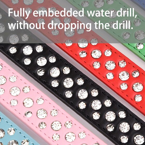 Sparkling rhinestone pet collar three-row drill medium and large dog collar PU dog collar dog rope pet supplies