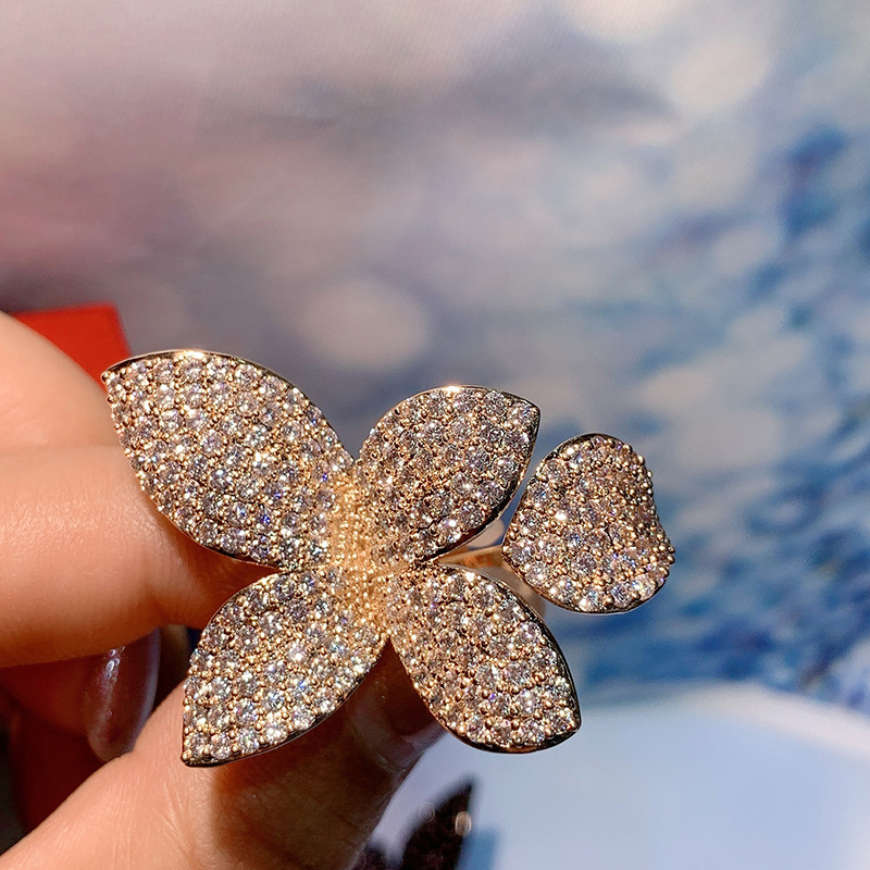 15g Weight Zircon Inlay Material Open Rings Classification One Size Ring Size 1 Piece Quantity Family Gathering, Tea Party Occasion Copper Material Leaf, Flower Pattern Women's Gender Inlay Design Elegant, Streetwear Style Copper Elegant Lady Streetwear Inlay Leaf Flower Zircon Open Rings 9