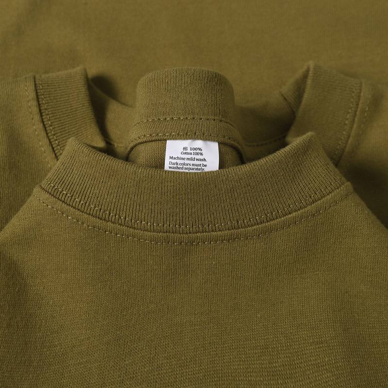 100% Cotton 320g Heavyweight Solid Color Round Neck Men's T-Shirt Summer American Style Small Neckline Loose Short-Sleeve Base Layer T-Shirt