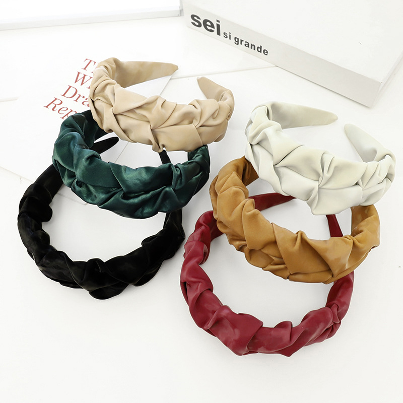 Simple Solid Color Wide-brimmed Leather Pleated Headband Wholesale Nihaojewelry display picture 15