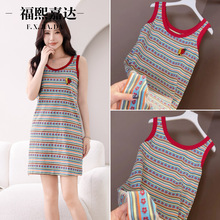 福熙嘉达棉条纹吊带睡裙女网红爆款宽松大码外出连衣裙家居服女