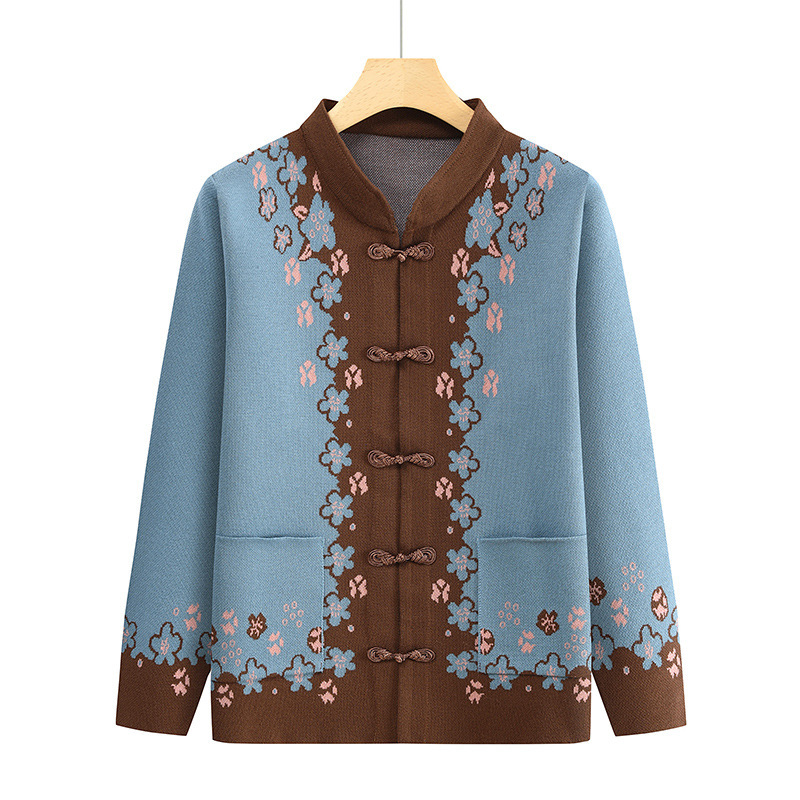 Mother's Guofeng Cardigan Coat Grandma's Sweater Knitted Top Middle-aged and Old Women's Casual Clothes for the Elderly in Autumn and Winter