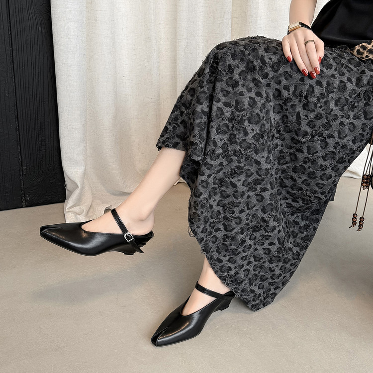 Sandal nữ hở mũi gót nêm cao da bò tăng chiều cao quai ngang — màu đen, màu trắng, màu mơ chi tiết 105