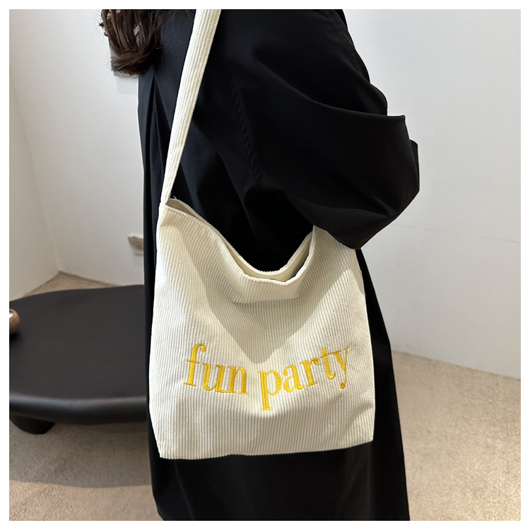 Simple hand-held corduroy large-capacity daily casual work single-shoulder bag, niche tote bag, fashionable canvas bag undefined
