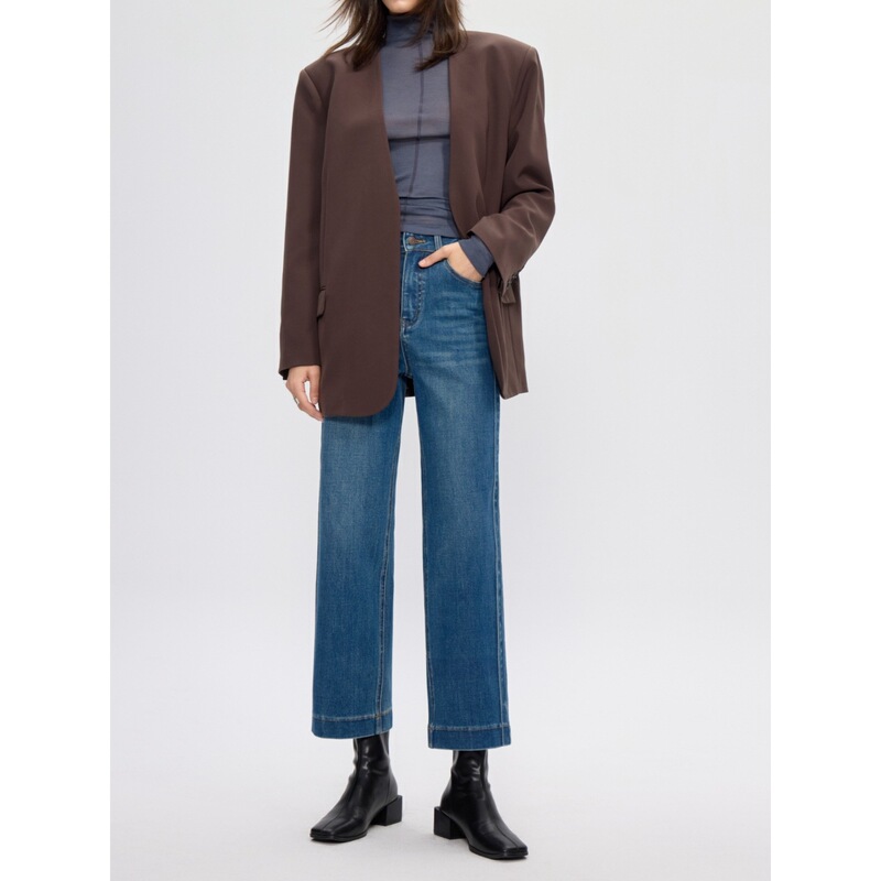 【High Quality】2026 Nine-Point High-Waisted Jeans for Women, Spring New Style, Four-Way Stretch, Double Side Seam Design, Straight Leg