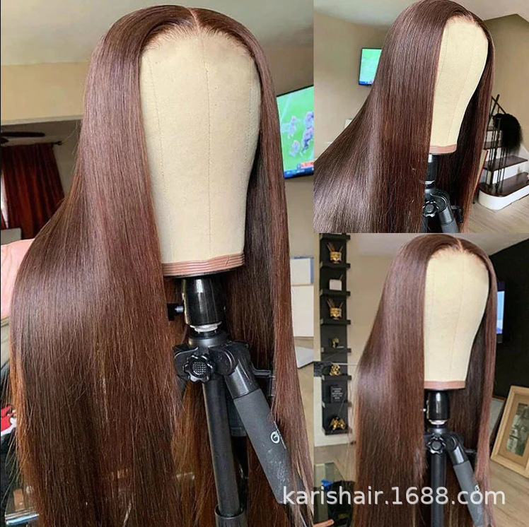 Cholocate marrón peluca comercio exterior pelo recto 13x4 peluca 4 #