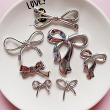 电镀银色蝴蝶结饰品配件 手机壳抓夹diy材料洞洞鞋包包配饰批发