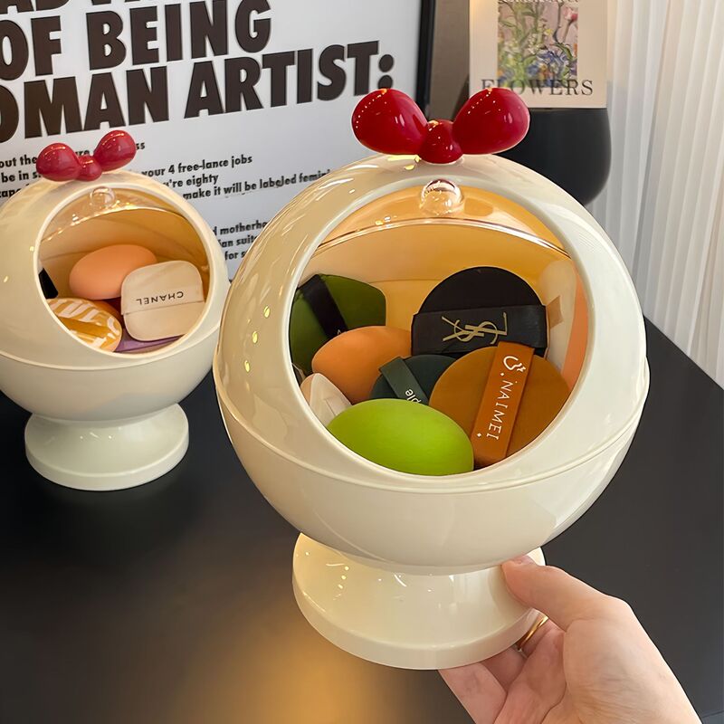 Powder Puff Storage Box Desktop Dressing Table Dust-Proof Large-Capacity Flip Box Air Cushion Beauty Egg Cosmetics Storage Rack