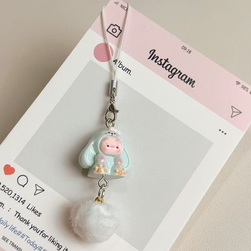 卡通立体垂耳兔兔手机链可爱少女心ins甜美兔子毛球吊坠包包挂饰|undefined