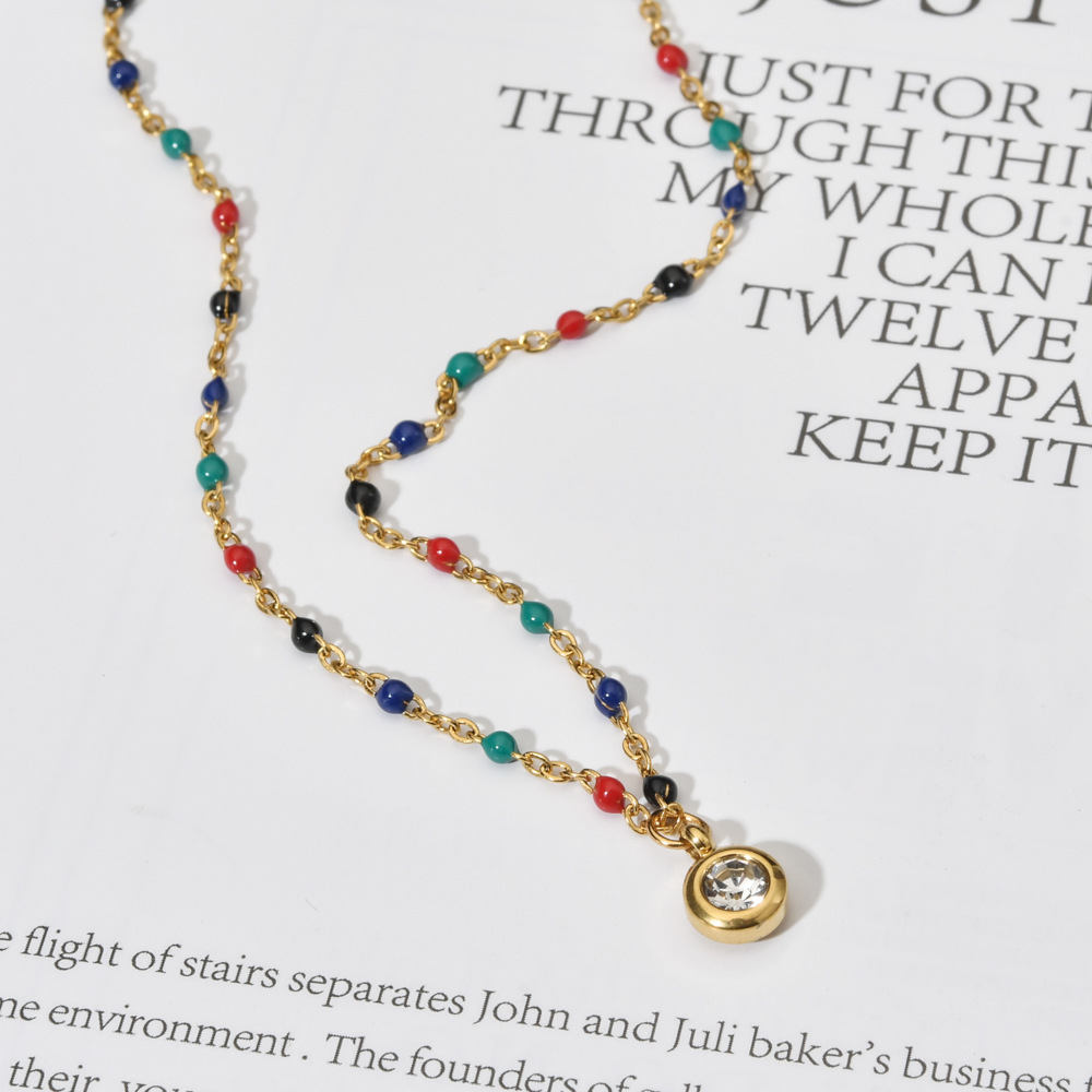 9g Weight 304 Stainless Steel, Seed Bead Pendant Material Rhinestones Inlay Material Pendant Necklace Classification 304 Stainless Steel Chain Material cable chain Chain Type 1 Piece Quantity Casual, Daily Occasion 304 Stainless Steel, Seed Bead Material Round Pattern All Seasons Season Women's Gender Enamel, Plating, Inlay Design Simple Style Style Wholesale Jewelry Simple Style Round 304 Stainless Steel Seed Bead Rhinestones Enamel Plating Inlay Pendant Necklace Cable Chain 无