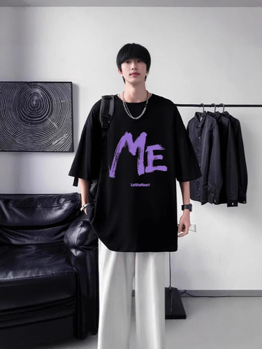 American street style heavy-duty short-sleeve t-shirt for men, summer 2025 new fashion loose fit versatile half-sleeve clothing, Instagram-style t-shirt