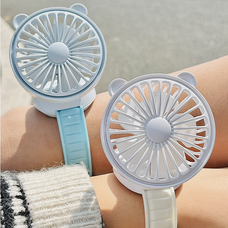 Cartoon watch fan, USB rechargeable, portable, mini electric fan for children and students, wholesale, patented design.