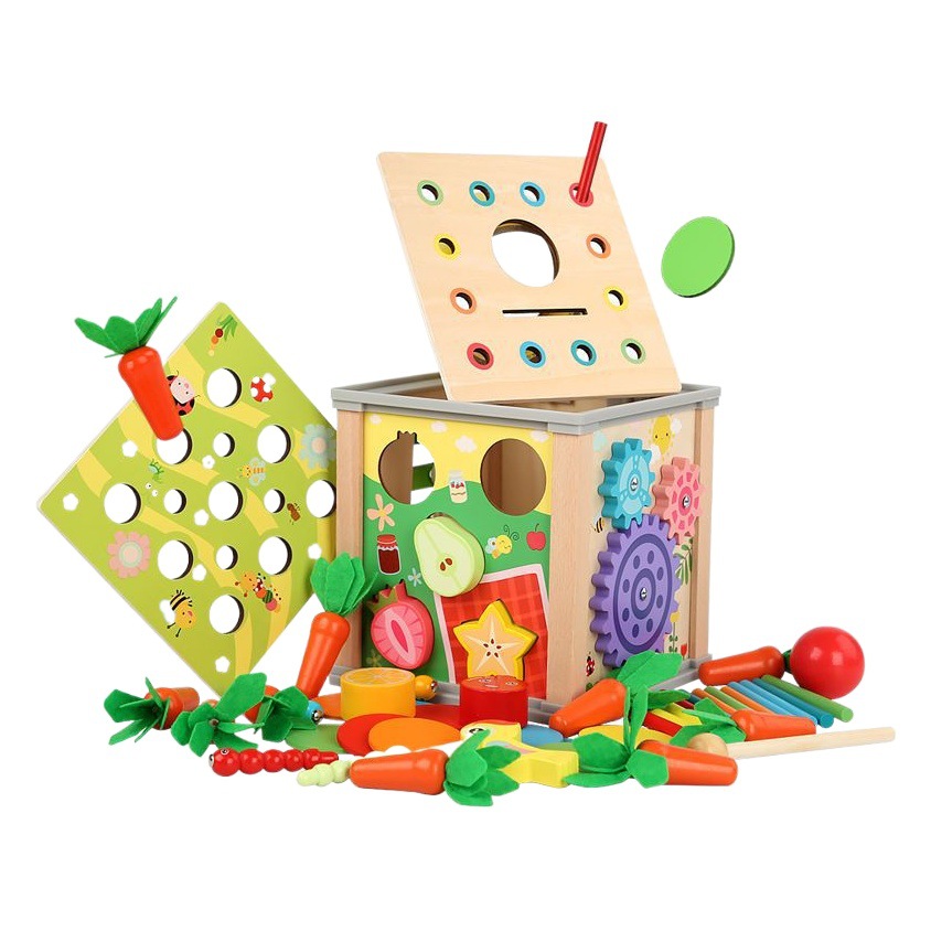 De madera de los niños multi-funcional de la caja del Tesoro forma fruta rábano captura insectos juego de educación temprana juguetes educativos