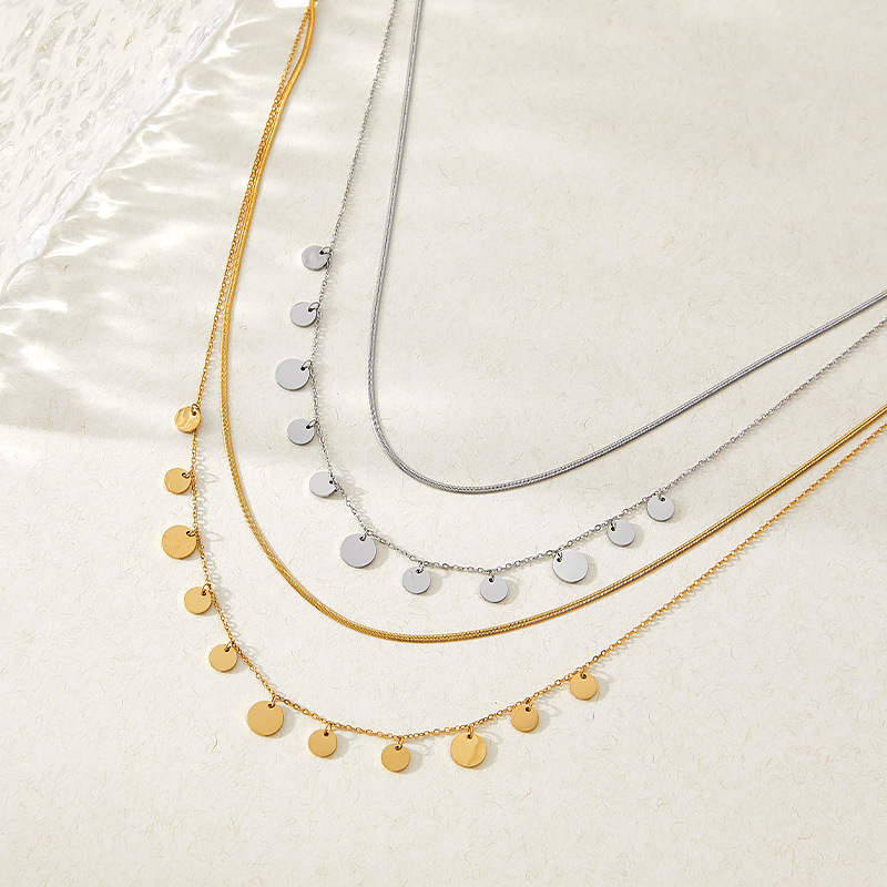 Titan Stahl 16 Karat Vergoldet Weißgold Plattiert Vergoldet Mode Quaste Geometrisch Geschichtete Halskette display picture 4