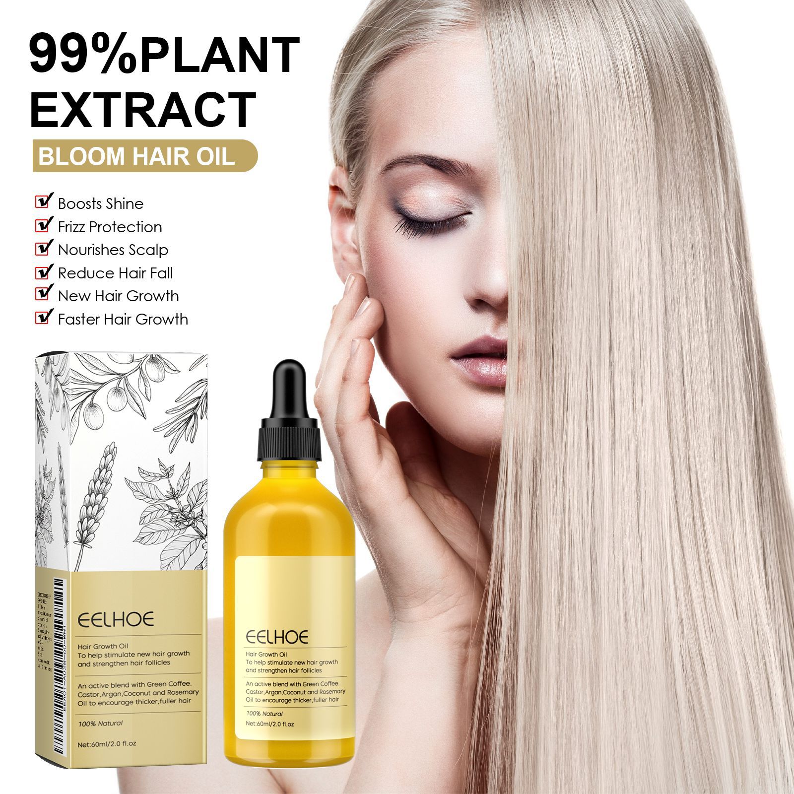 Eelhoe Rosemary Hair Essential Oil Hair Smoothing and Nourishing Hair Care Oil