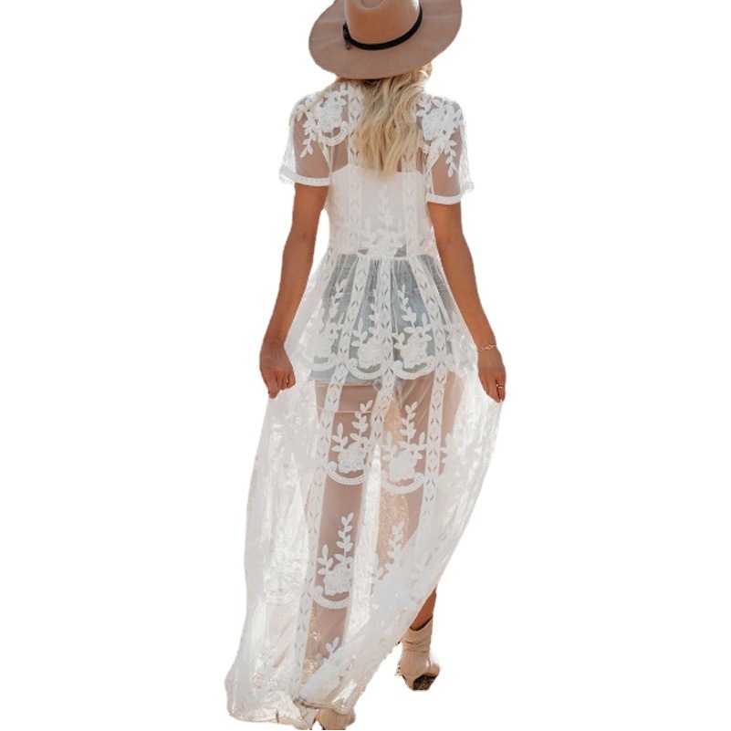 2022 Europa y América primavera y verano Nuevo bordado encaje largo bikini blusa vacaciones playa cardigan transfronterizas mujeres