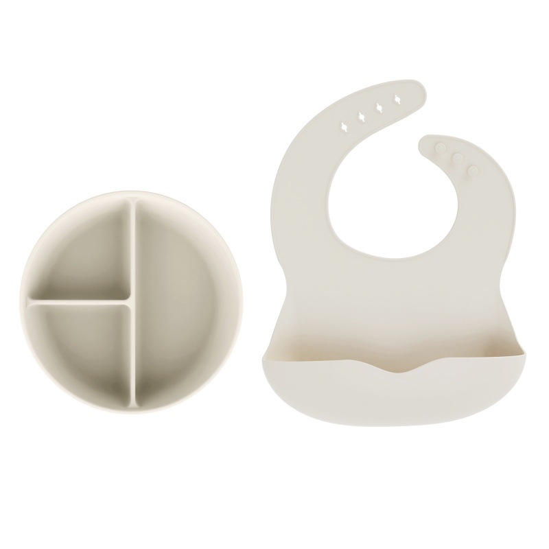 Alimentos de silicona set de cubiertos para niños cucharas blandas tenedor ventosa cuenco divisor de platos de comedor bib puede personalizar caja de regalo