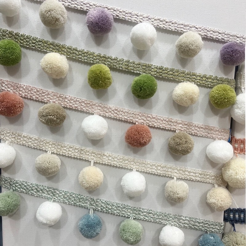 Dongli's Same Style Three-Colorful Fur Ball Lace Simple Mixed-Colorful Curtain Lace Side French Style Xiaohongshu Hot Style
