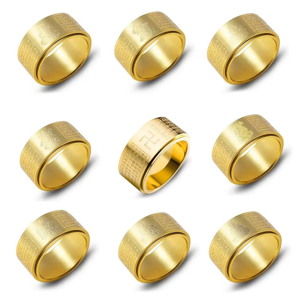 Eight patron saint turning titanium steel national tide ring men's ten thousand character amulet twelve zodiac original Buddha heart sutra ring