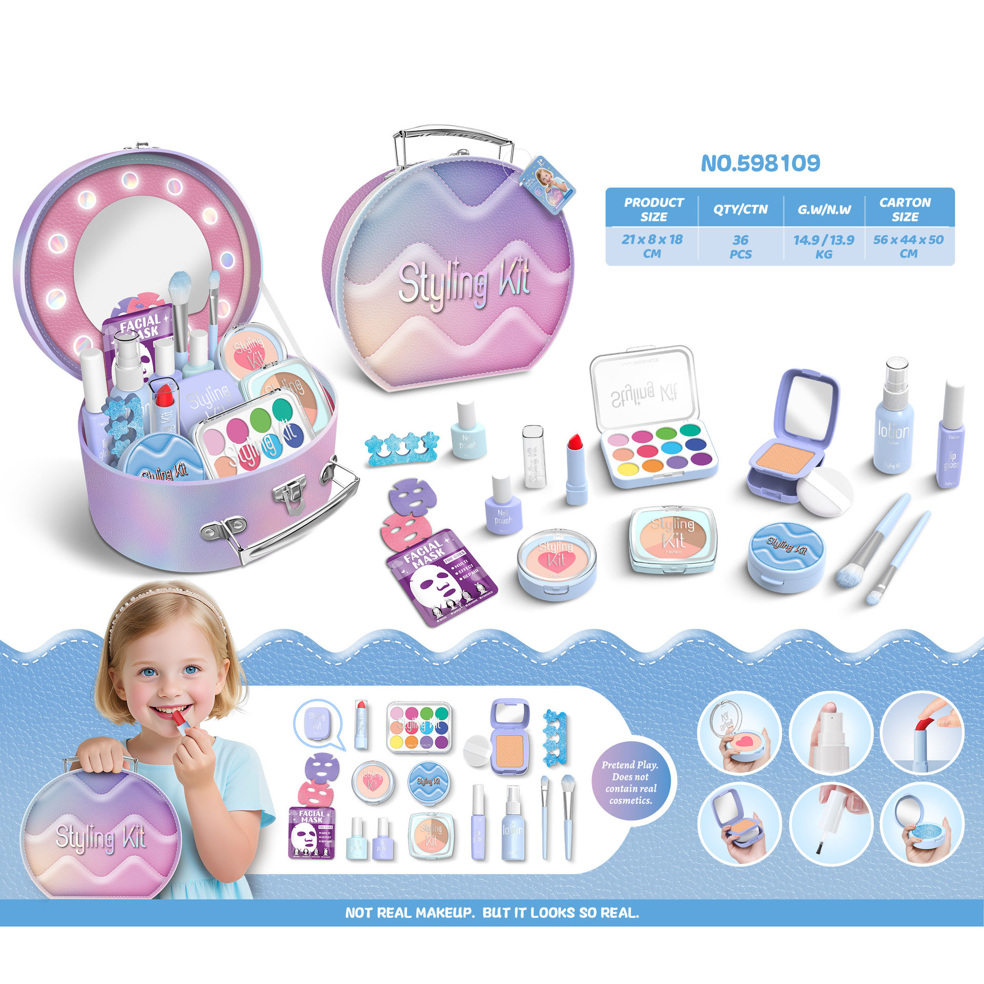 Niños y niñas transfronterizos vestidos de maquillaje conjunto de simulación de maquillaje accesorios herramientas de maquillaje para el hogar juguetes