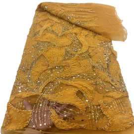 So beautiful fashion style盘花立体重工珠子亮片绣盘带绣花布料