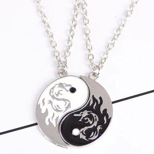Shuanglong Dragon Totem Brothers, a pair of necklaces, personalized gift, retro Tai Chi necklace, couple pendant, splicing necklace