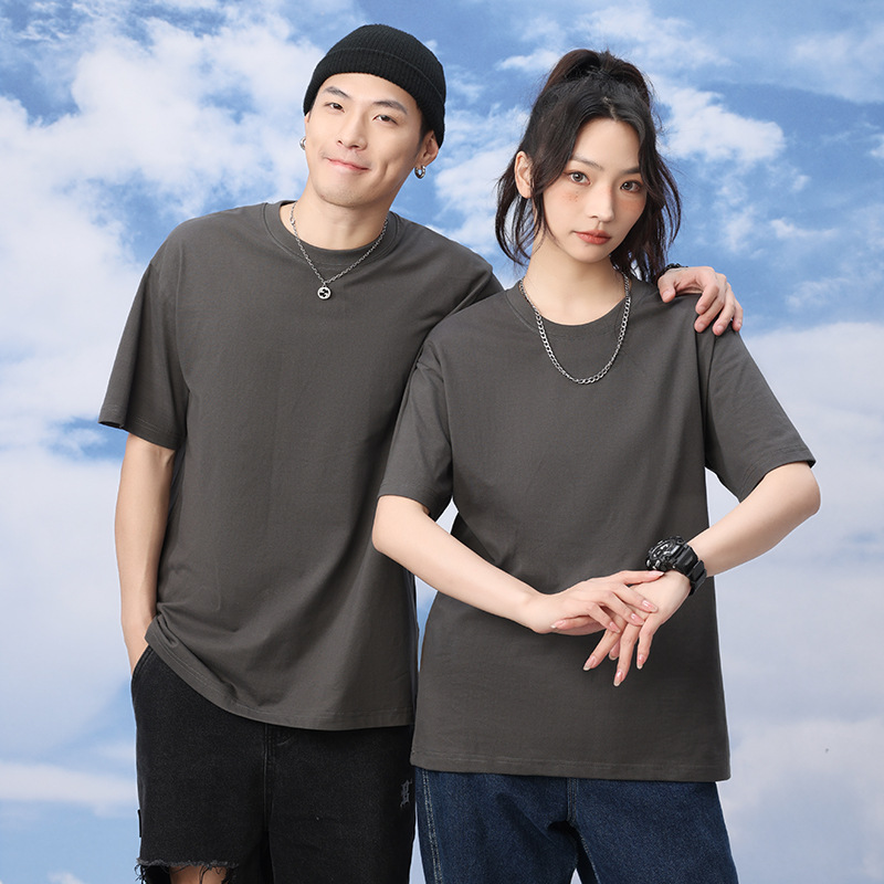 Custom printed T-shirts for pure cotton short-sleeve round neck advertising shirts, class uniforms, loose plus-size work shirts, half-sleeve printed with images/logos