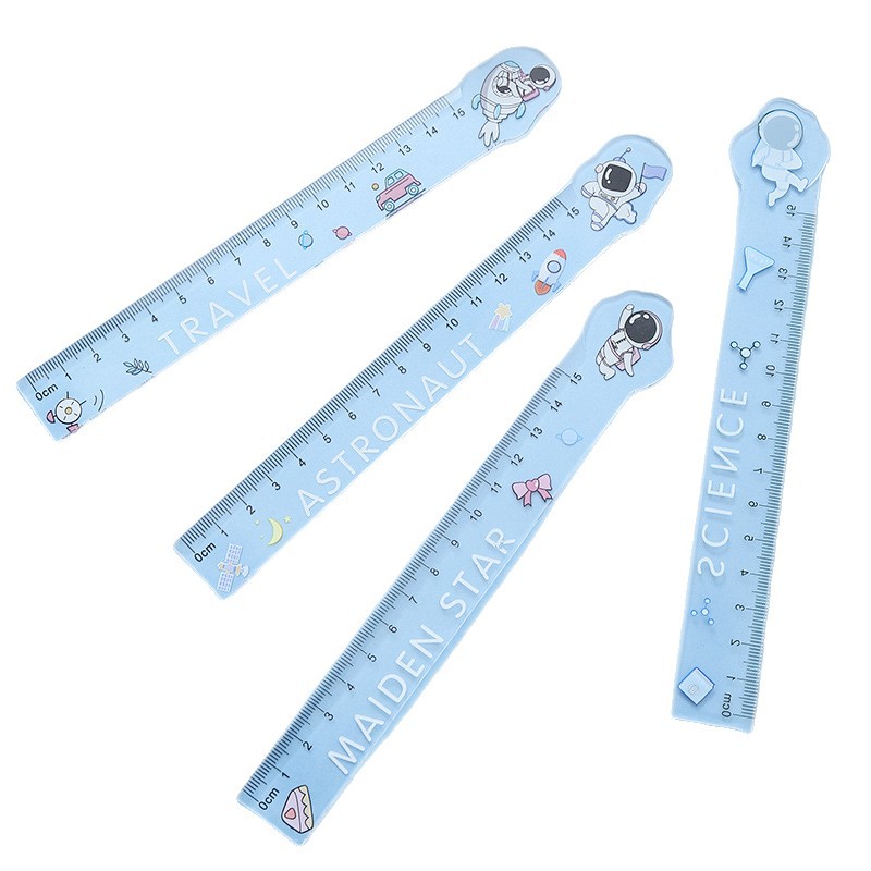 Papelería creativa hermosa regla recta acrílica regalos pequeños marcadores de dibujos animados con regla de 15cm al por mayor