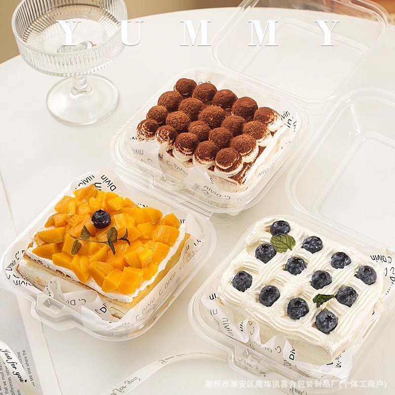 Caja de embalaje de tiramisu en línea, postre horneado, caja de hamburguesas de picnic, pastel vasco, caja de bento transparente
