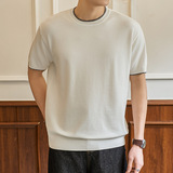 ZY8116-MW简约高级感上衣宽松休闲T恤美式假两件短袖针织衫，男装针织衫/毛衣，星座614