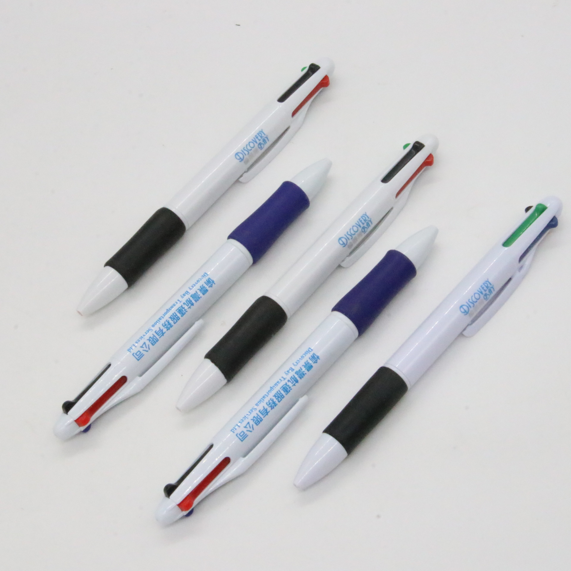 Presione el logotipo imprimible de la pluma multicolor que escribe la pluma lisa del bolígrafo de la publicidad