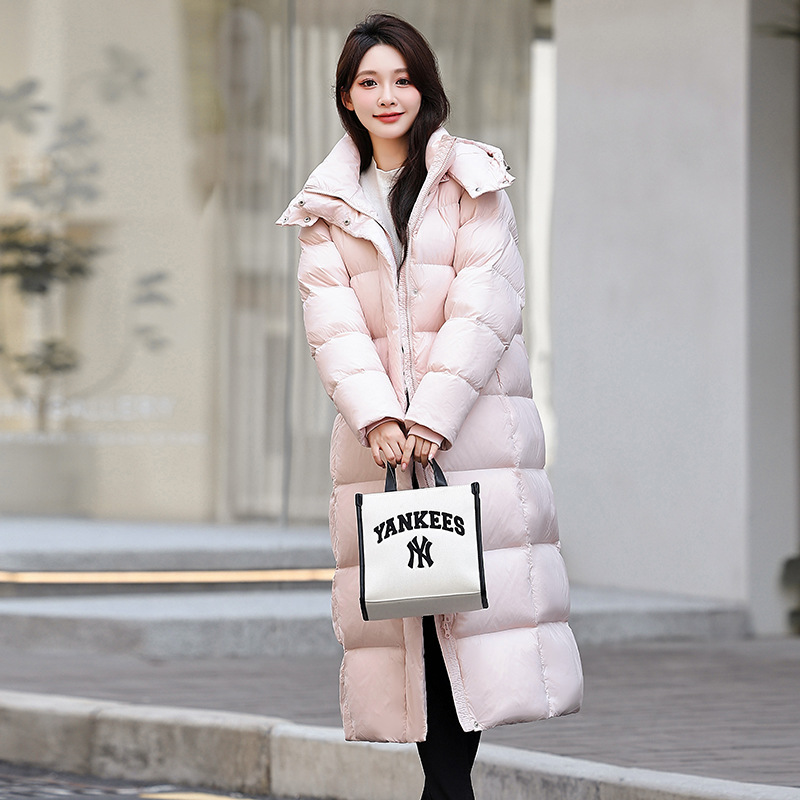 2025 Winter Over-The-Knee Long down Jacket, High-End Korean Style, Fashionable, Simple, Thickened, White Duck Down, Warm Women's Coat