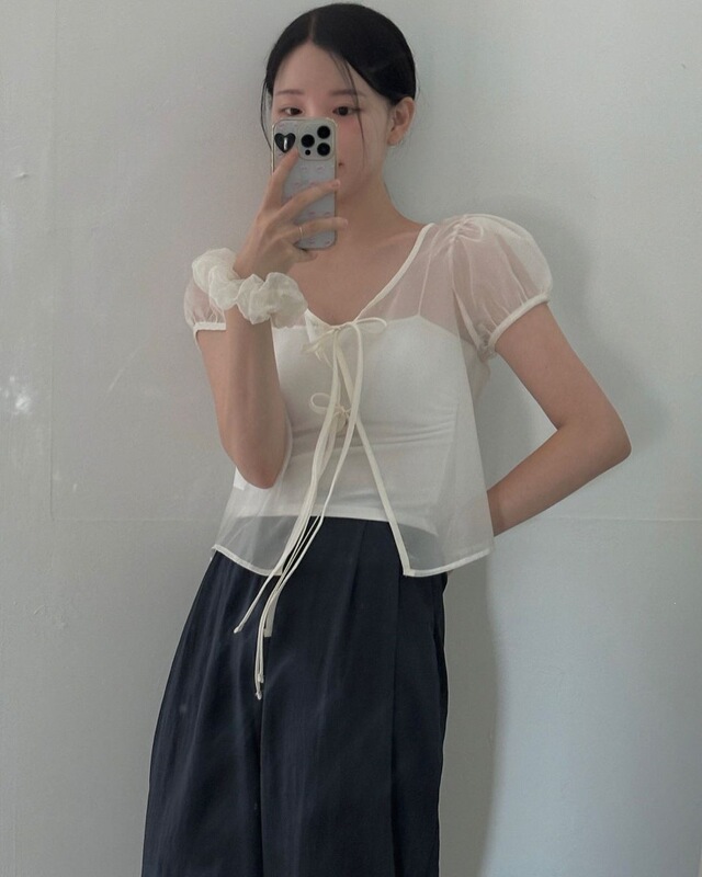 Korean Chic Summer New French-Style Sweet Tencel Front-Tie Short-Sleeve Lightweight Jacket for Women