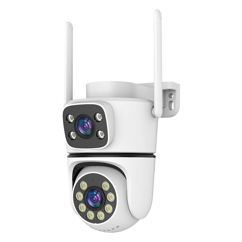 Cámara de Vigilancia Doméstica de Doble Lente de ABS, Visión Nocturna a Color, Impermeable WiFi, para Interior y Exterior