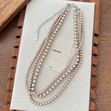 法式三层施华洛珍珠项链香槟色设计高级感小众设计秋冬款青岛饰品