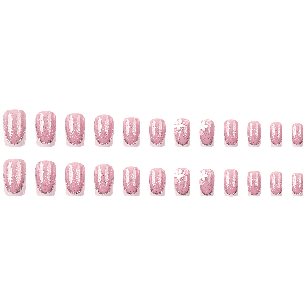 Cielo estrellado, borde blanco, uñas francesas, uñas, brillo, gradiente, uñas, venta caliente transfronteriza, flores tridimensionales, uñas