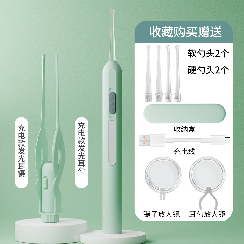 Pinzas de oreja emisoras de luz de acero inoxidable bebé oreja recogiendo artefacto cuchara de oreja emisora de luz traje herramienta de excavación de oreja para niños con luz