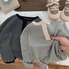 子供用インナーシャツ 秋の新作 男の子長袖Tシャツ 女の子インナーシャツ ストライプ柄 男の子服 子供服卸売