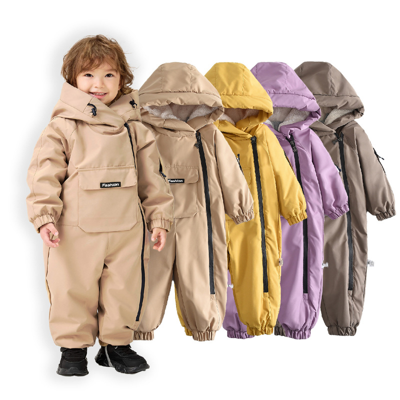 2026 Winter New Style Windproof and Rainproof Fleece-Lined Thickened Hooded Kidsren's Ski Suit Baby Jumpsuit Outdoor Clothing 2026 Winter New Style Windproof and Rainproof Fleece-Lined Thickened Hooded Kidsren's Ski Suit Baby Jumpsuit Outdoor Clothing